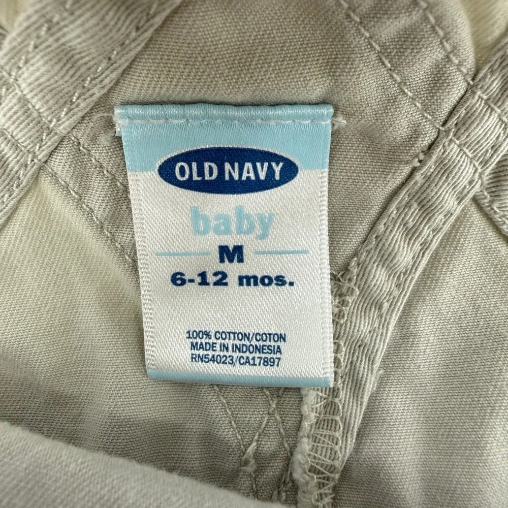 Old Navy Baby Khaki Cotton Carpenter‎ Shortalls Vintage 2001 Tan 6-12 Months